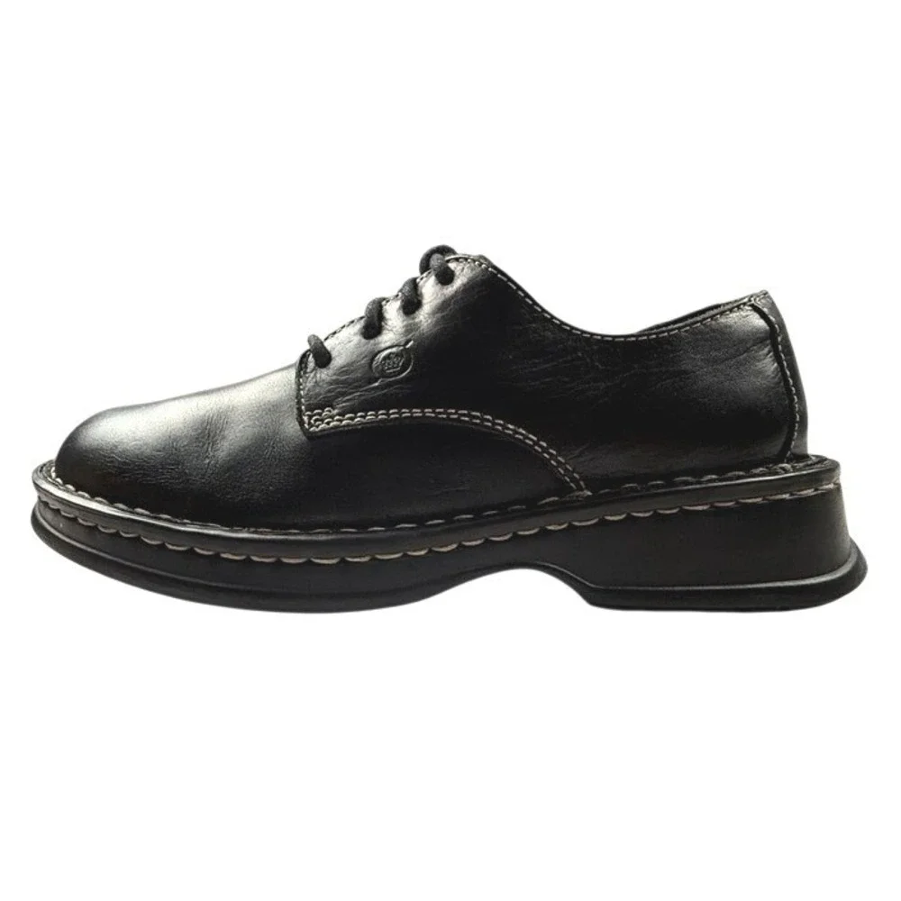 Born Black Leather Lace Up Oxfords Contrast Stitch W3788 J4 Mens 8 Womens 9.5